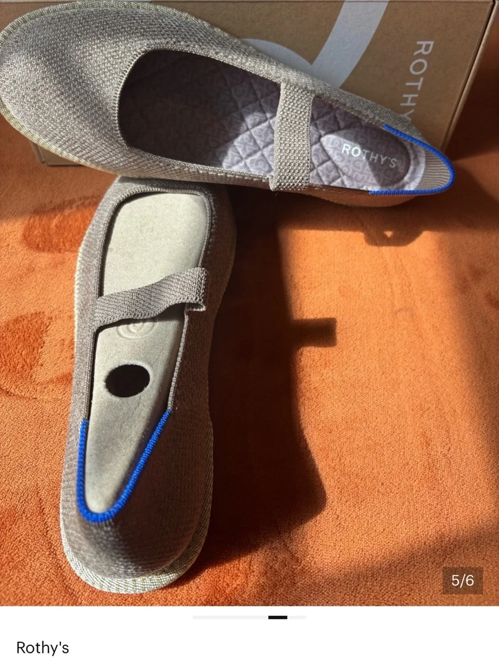 Rothy's Kids Brown Mary Jane Flats with Blue Trim